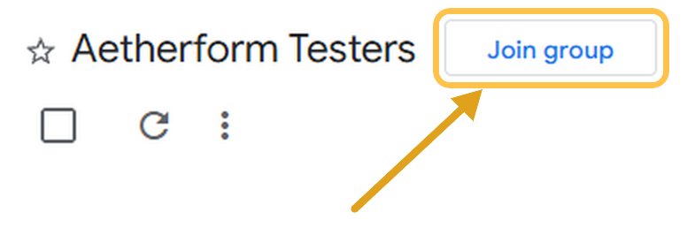 The Google Groups page with the Join group button, at the top right, circled in gold with an arrow pointing to it.